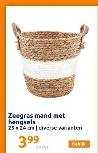Action Zeegras Mand Met Hengsels aanbieding