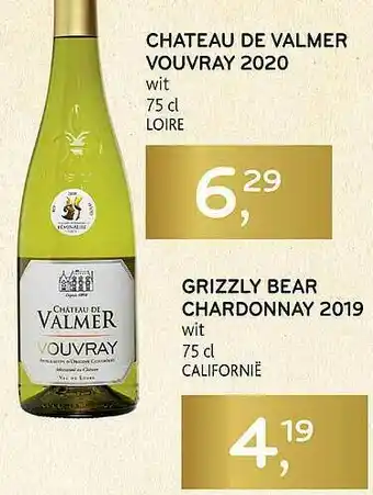 Alvo Chateau De Valmer Vouvray 2020, Grizzly Bear Chardonnay 2019 aanbieding