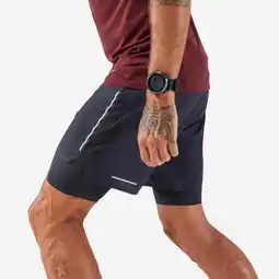 Decathlon 2-in-1 short voor hardlopen trail running Run 900 Ultra grijs aanbieding