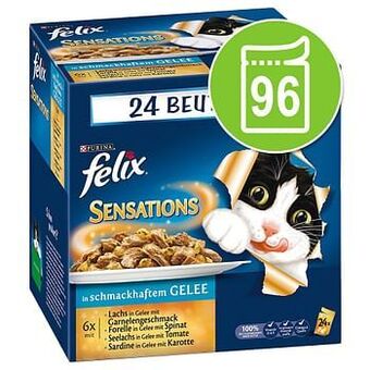 Zooplus 96x100g Sensations Maaltijdzakjes Vlees selectie (Sensations) Felix Kattenvoer aanbieding