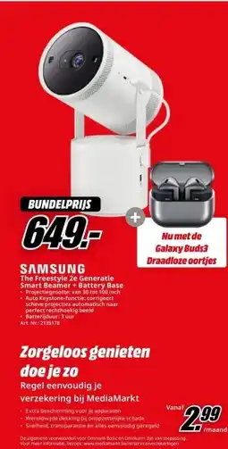 MediaMarkt SAMSUNG The Freestyle 2e Generatie Smart Beamer + Battery Base aanbieding