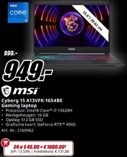 MediaMarkt msi Cyborg 15 A13VFK-1654BE Gaming laptop aanbieding