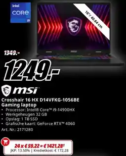 MediaMarkt msi Crosshair 16 HX D14VFKG-1056BE Gaming laptop aanbieding