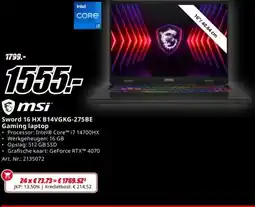 MediaMarkt msi Sword 16 HX B14VGKG-275BE Gaming laptop aanbieding