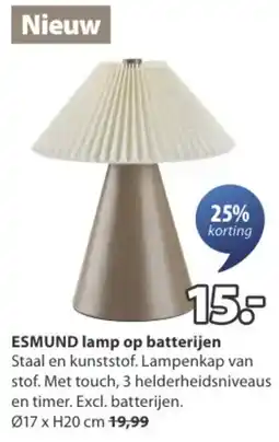 Jysk ESMUND lamp op batterijen aanbieding