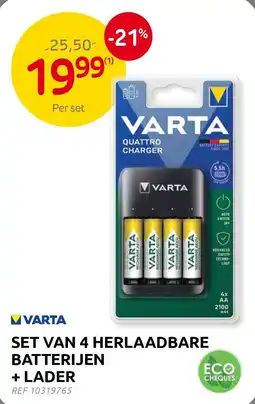 Brico Varta set van 4 herlaadbare batterijen + lader aanbieding