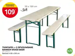 Brico Tuintafel + 2 Opvouwbare Banken Wood Beer aanbieding