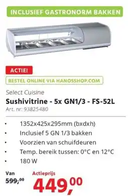 Hanos Select Cuisine Sushivitrine - 5x GN1/3 - FS-52L aanbieding