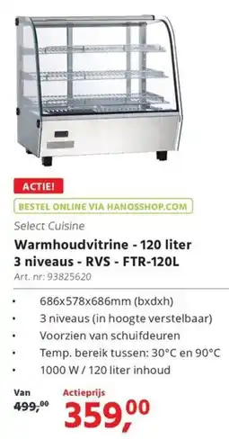 Hanos Select Cuisine Warmhoudvitrine 3 niveaus RVS - FTR-120L aanbieding