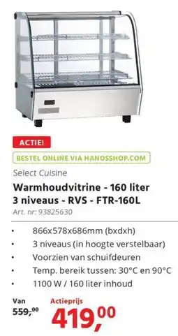 Hanos Select Cuisine Warmhoudvitrine 3 niveaus RVS - FTR-160L aanbieding