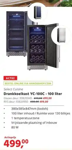 Hanos Select Cuisine Drankkoelkast YC-100C aanbieding