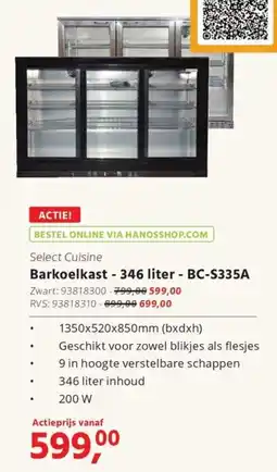 Hanos Select Cuisine Barkoelkast BC-S335A aanbieding