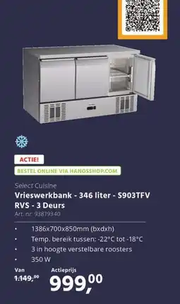 Hanos Select Cuisine Vrieswerkbank S903TFV aanbieding