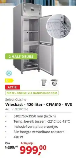 Hanos Select Cuisine Vrieskast CFM610 - RVS aanbieding