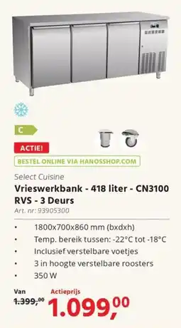 Hanos Select Cuisine Vrieswerkbank CN3100 aanbieding