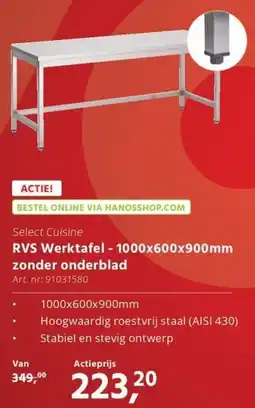 Hanos Select Cuisine RVS Werktafel Zonder Onderblad aanbieding