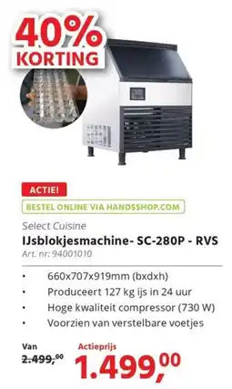 Hanos Select Cuisine IJsblokjesmachine SC-280P RVS aanbieding