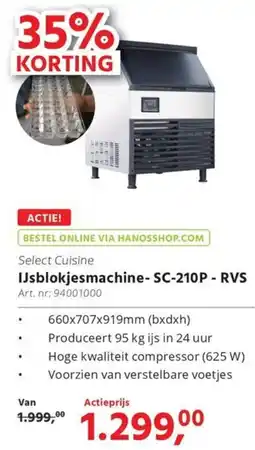 Hanos Select Cuisine IJsblokjesmachine SC-210P- RVS aanbieding