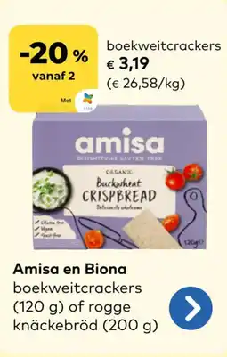 Bio Planet Amisa en biona boekweitcrackers aanbieding