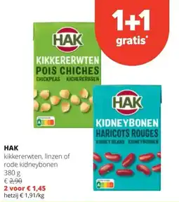 Spar HAK kikkererwten, linzen of rode kidneybonen 380 g aanbieding