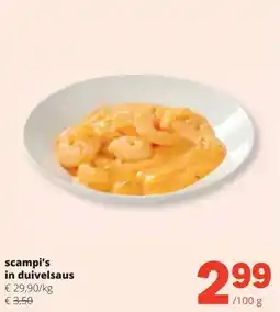 Spar scampi's in duivelsaus aanbieding