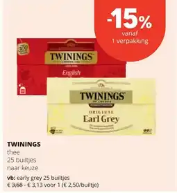 Spar TWININGS early grey 25 builtjes aanbieding
