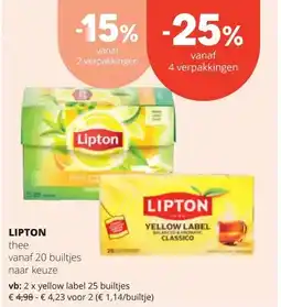 Spar LIPTON yellow label 25 builtjes aanbieding