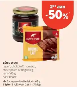 Spar CÔTE D'OR repen double lait 4 x 46 g aanbieding
