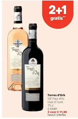 Spar Terres d'Orb IGP Pays d'Oc rosé of rood 75 cl aanbieding