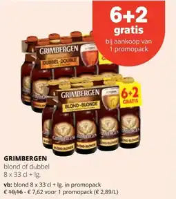 Spar GRIMBERGEN blond 8 x 33 cl + Ig. in promopack aanbieding