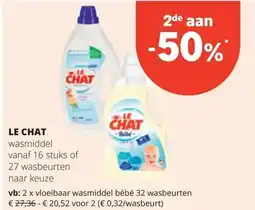 Spar LE CHAТ vloeibaar wasmiddel bébé 32 wasbeurten aanbieding