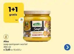 Bio Planet Allos soep pompoen-wortel aanbieding