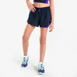 Decathlon Ademende hardloopshort en korte tight 2-in-1 meisjes Dry+ 900 marineblauw paars aanbieding
