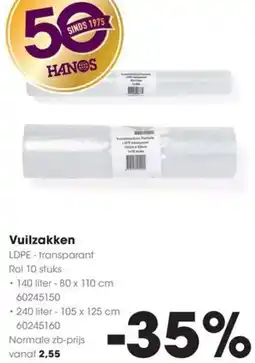Hanos Vuilzakken LDPE-transparant aanbieding