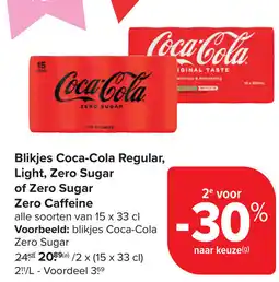 Carrefour Blikjes Coca-Cola Regular, Light, Zero Sugar of Zero Sugar aanbieding