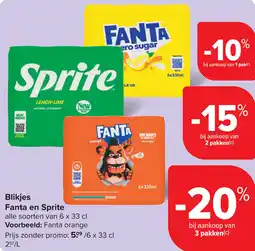 Carrefour Blikjes Fanta en Sprite aanbieding
