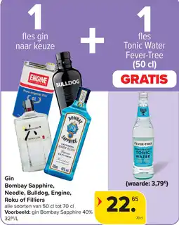 Carrefour Gin Bombay Sapphire, Needle, Bulldog, Engine, Roku of Filliers aanbieding