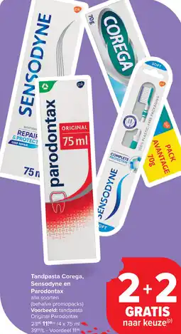 Carrefour Tandpasta Corega, Sensodyne en parodontax aanbieding