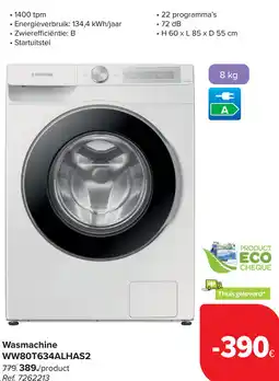 Carrefour Samsung Wasmachine WW80T634ALHAS2 aanbieding