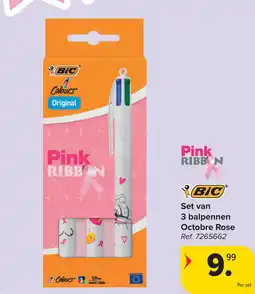 Carrefour Bic Set van 3 balpennen Octobre Rose aanbieding