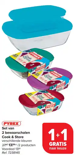 Carrefour Pyrex set van 2 bewaarschalen cook & store aanbieding