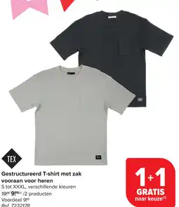 Carrefour Gestructureerd T-shirt met zak vooraan voor heren aanbieding