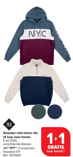 Carrefour Sweater met halve rits of kap voor heren aanbieding