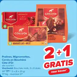 Carrefour Pralines, Mignonnettes, Carrés en Bouchées Côte d'Or aanbieding