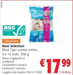 Colruyt Boni Selection Black Tiger scampi Jumbo 8 à 14 stuks 500 g aanbieding