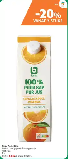 Comarkt Boni Selection 100% puur geperst sinaasappelsap met pulp aanbieding
