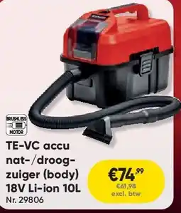 Toolstation TE-VC accu nat-/droogzuiger (body) 18V Li-ion 10L aanbieding