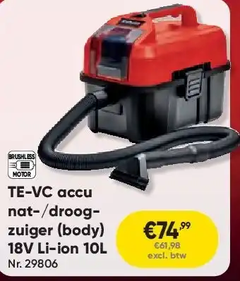 Toolstation TE-VC accu nat-/droogzuiger (body) 18V Li-ion 10L aanbieding