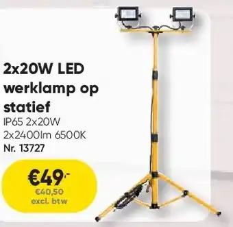 Toolstation 2x20W LED werklamp op statief aanbieding