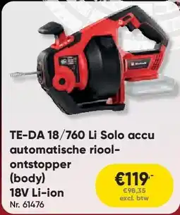 Toolstation TE-DA 18/760 Li Solo accu automatische rioolontstopper (body) 18V Li-ion aanbieding